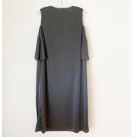 Zara Cold Shoulder Metallic Grey Bohemian Dress Size Large NWT - Picture 6 of 13